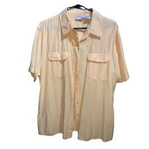 Joanna 1X plus Yellow crinkle collared short sleeve stretch button down top